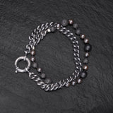 two-turn bracelet in black silver and black pearls