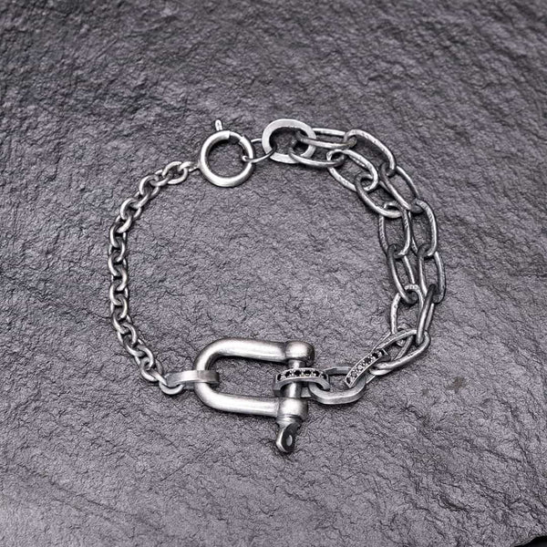 black silver bracelet for men with black diamonds