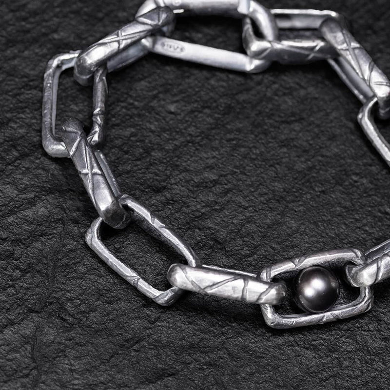 bracelet in black silver and Tahitian black pearl