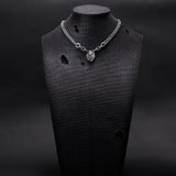 necklace for women in black silver, black diamonds and fleche d'amour quartz