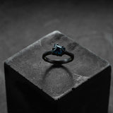 Engagement ring, solitaire, black gold and blue sapphire, faceted ring, contemporary design. Custom made, unique piece. 