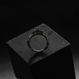 black gold engagement ring, unique custom made piece, contemporary design, violet square spinel
