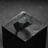 Massive faceted signet ring for men in black silver and silver, contemporary design.