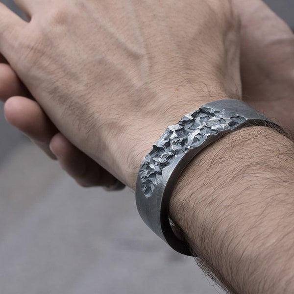 solid textured silver bracelet