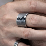 MASSIVE SILVER AND BLACK DIAMOND RING WITH CANYON