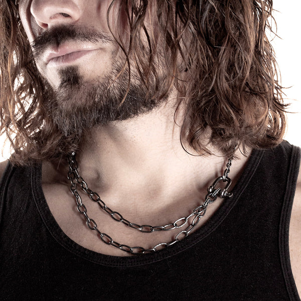 necklace for men with black silver chains and black diamonds