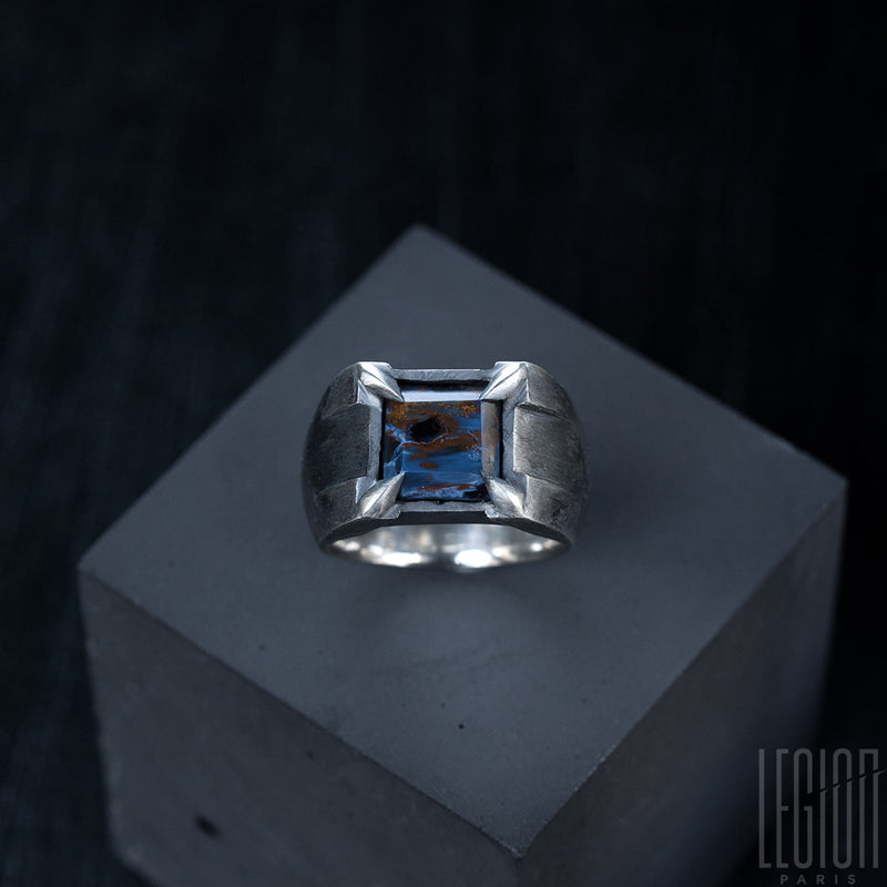 silver signet ring with square pietersite