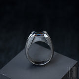 side view of a Legion Paris signet ring for men with a blue and brown stone