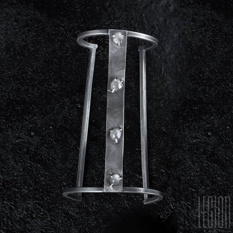 Black silver Legion Paris cuff set with 4 grey moonstones