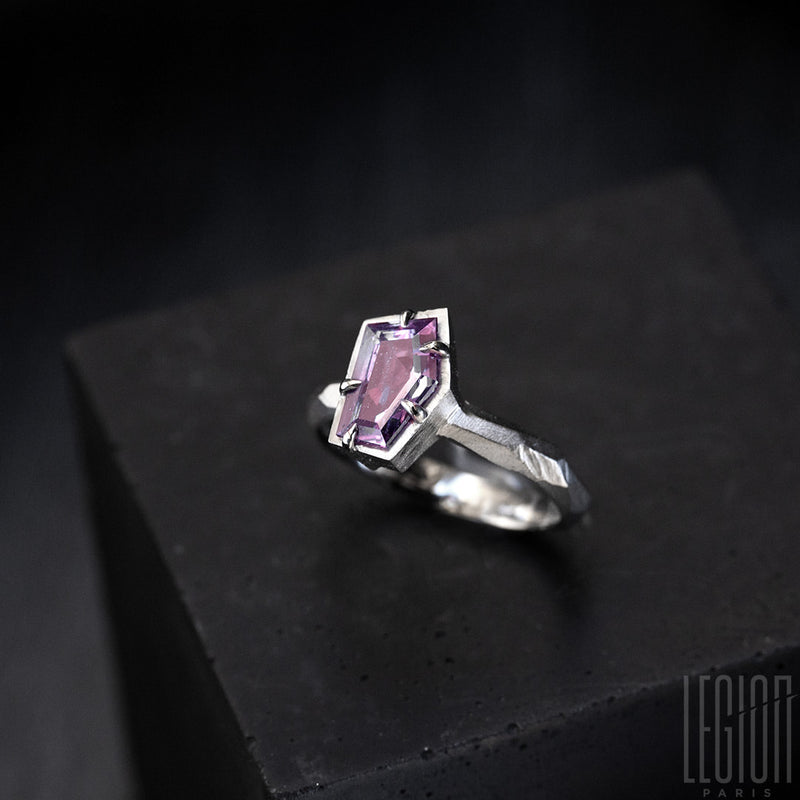White gold ring with pink spinel