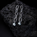 Black silver earrings, unique piece, custom made, Tahitian pearls.