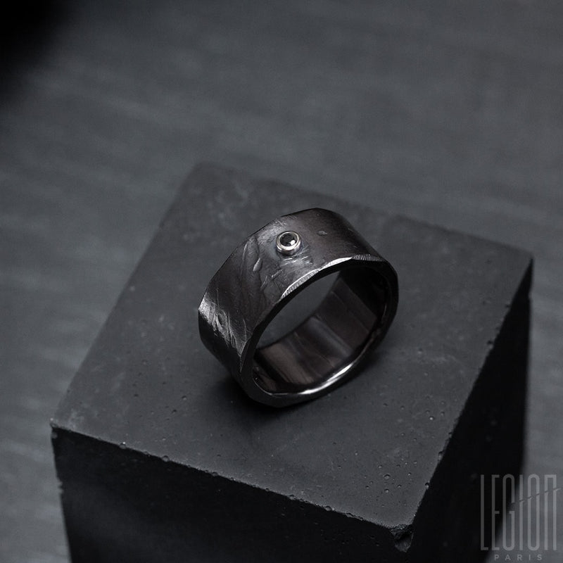 Black silver and black diamond ring