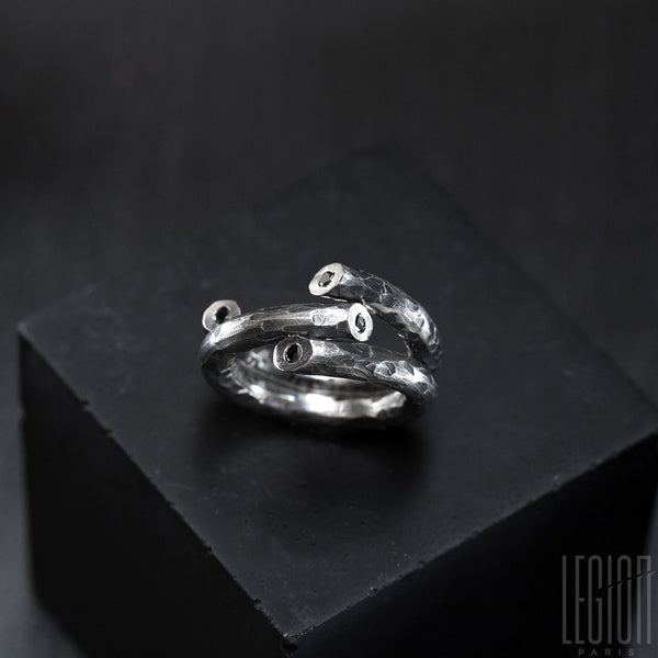black silver and black diamond ring