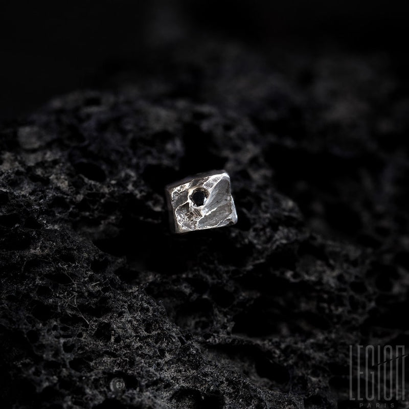 black silver earring, rough, black diamond