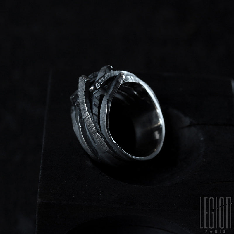 solid black textured silver ring