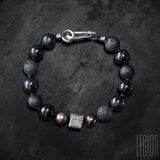 Tahitian pearls and lava pearls bracelet black and silver
